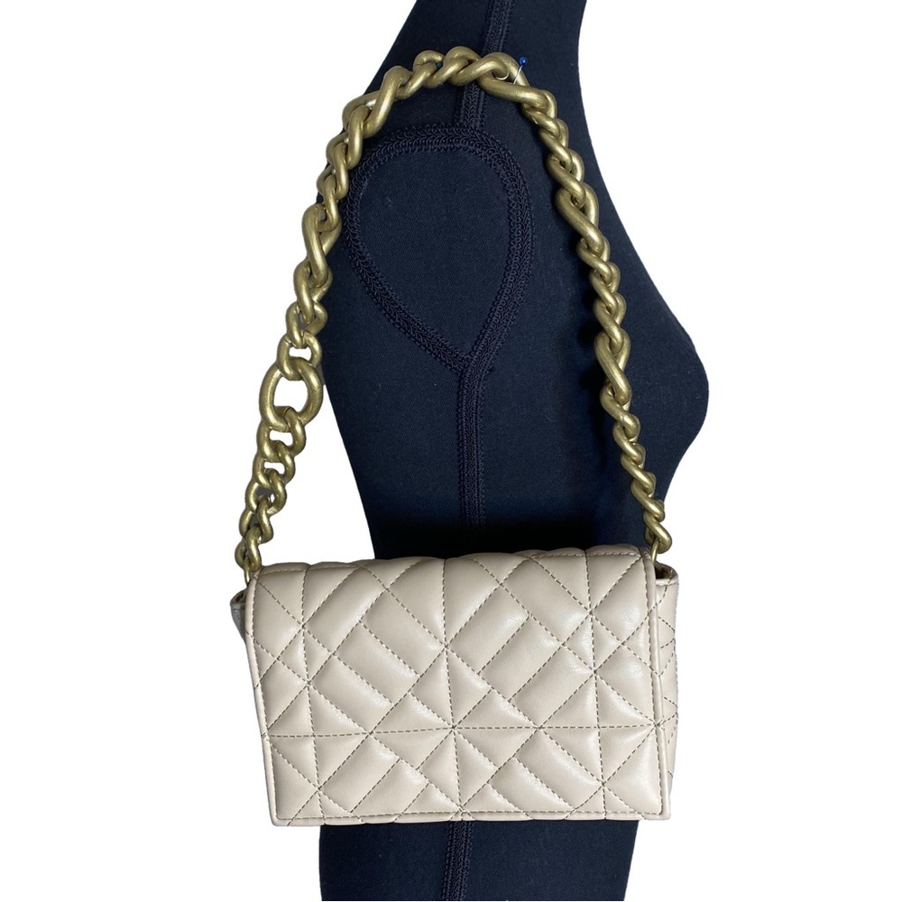 ZARA Quilted Cream Beige Chain Shoulder Bag Purse Metal Handbag